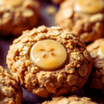 3 Ingredient Banana Oat Cookies 3 Close-up of freshly baked banana oat cookies with golden edges and soft centers