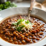 Beef and Lentil Chili 3 bowl of beef and lentil chili topped with cheese and cilantro