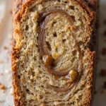 Caramel Banana Bread 3 Slice of caramel banana bread with caramel swirls