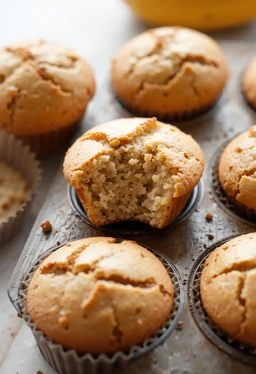 close-up of moist classic banana muffins in a muffin tin