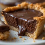 Classic French Chocolate Tart 3 Close-up of a classic French chocolate tart slice showing glossy ganache and crisp crust