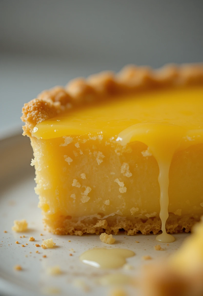 Close-up of classic lemon tart slice with glossy lemon filling and buttery crust