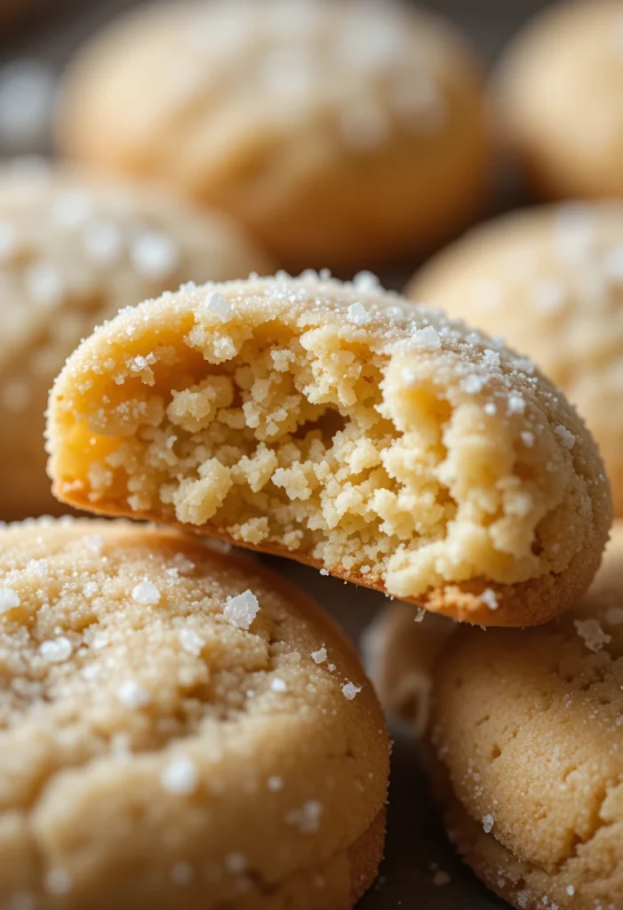 Close-up of a classic sugar cookie showing its soft texture and sugar crystals