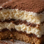 Classic Tiramisu 3 Close-up of creamy Classic Tiramisu with cocoa powder dusting