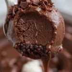 Dark Chocolate Mousse 3 Close-up of creamy dark chocolate mousse with chocolate shavings