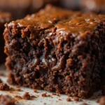 Fudgy Brownies 3 Close-up of a fudgy brownie bite showing gooey chocolate texture