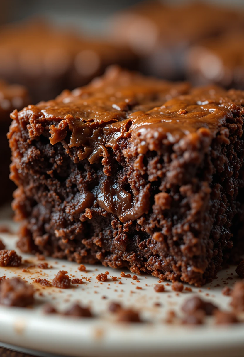 Close-up of a fudgy brownie bite showing gooey chocolate texture