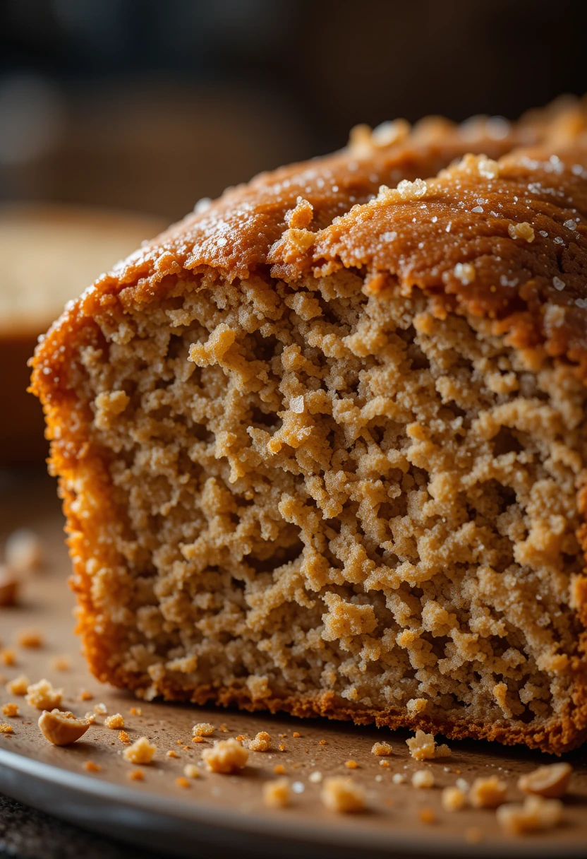 Close-up of moist gingerbread loaf slice showing crumb and crust