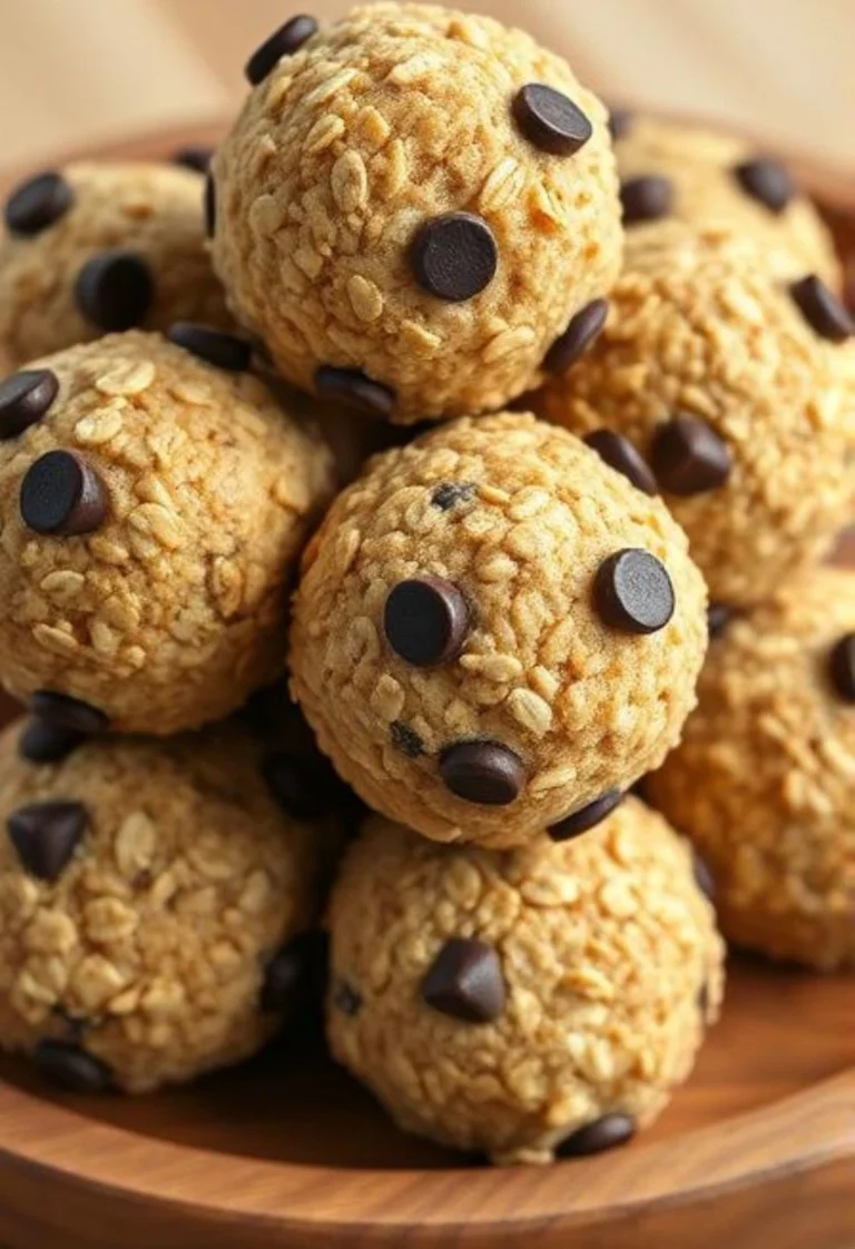 Close-up of healthy peanut butter protein balls with oats and peanut butter