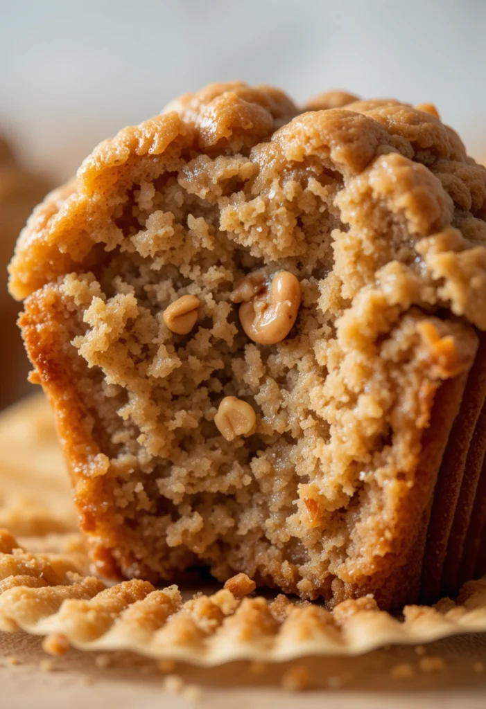 Close-up of a golden-brown maple walnut muffin with walnut pieces
