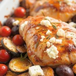 Mediterranean Chicken Zucchini Bake 3 Juicy Mediterranean chicken baked with zucchini, tomatoes, and feta