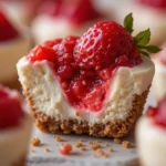 Close-up of creamy No-Bake Strawberry Cheesecake Cups with fresh strawberries