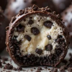Oreo Cheesecake Balls 3 Close-up of Oreo Cheesecake Balls showing creamy center and chocolate coating