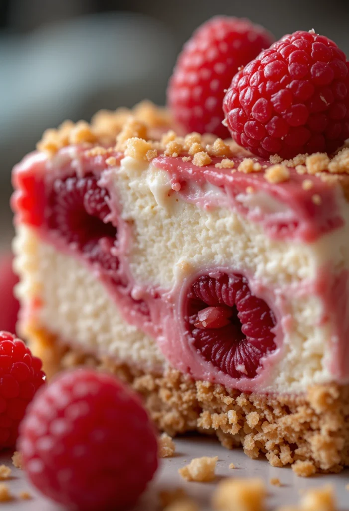 Creamy Raspberry Cheesecake Parfait layered in a glass