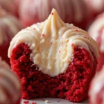 Red Velvet Cheesecake Bites 3 Close-up of a Red Velvet Cheesecake Bite showing creamy filling and red velvet cake