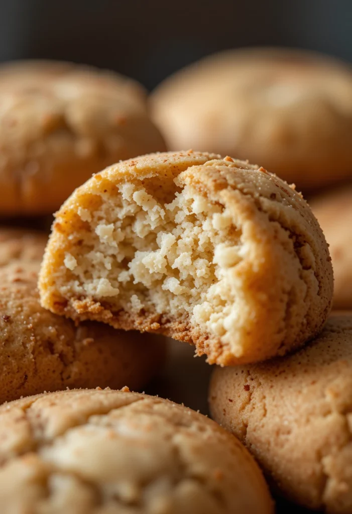 Close-up of soft snickerdoodle cookie with cinnamon-sugar coating