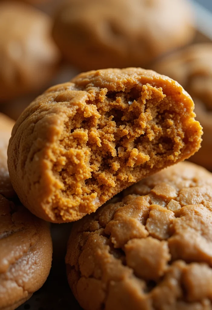 Close-up of soft and chewy spiced pumpkin cookie with warm autumn spices
