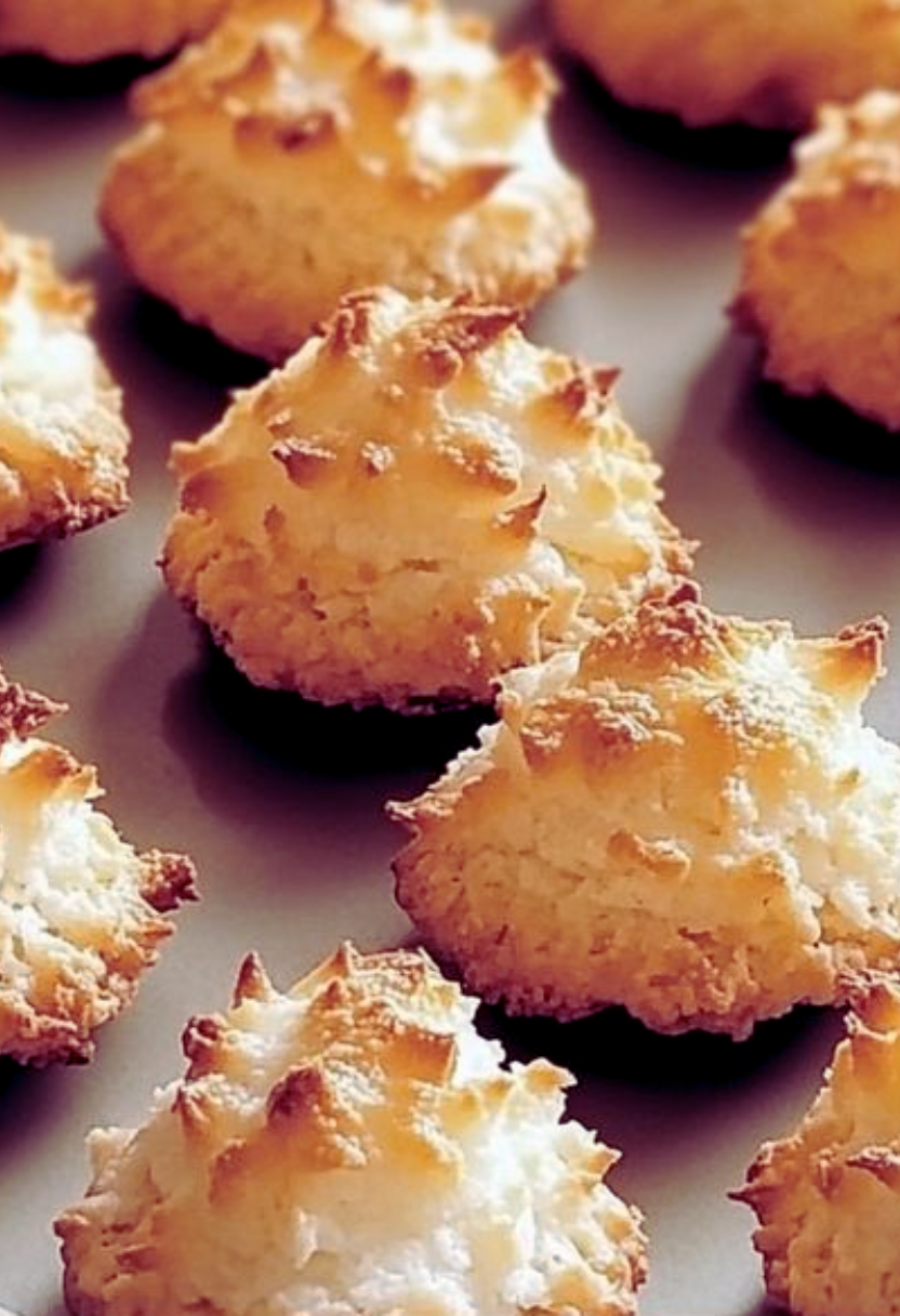 Close-up of chewy golden 2 Ingredient Coconut Macaroons