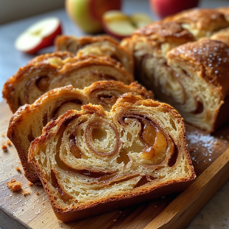 Apple Fritter Bread Recipe 4 Close-up of Apple Fritter Bread with cinnamon swirls and apple chunks