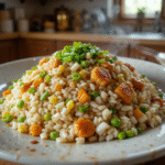 Better Than Takeout Fried Rice Recipe 5 Plate of homemade fried rice with vegetables and scrambled eggs