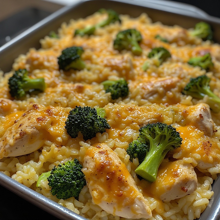 Close-up of Broccoli Rice Cheese Chicken Casserole