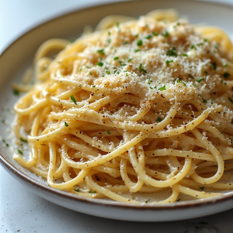 Cheesy Garlic Parmesan Spaghetti with Cream Cheese 4 Close-up of Cheesy Garlic Parmesan Spaghetti with creamy sauce