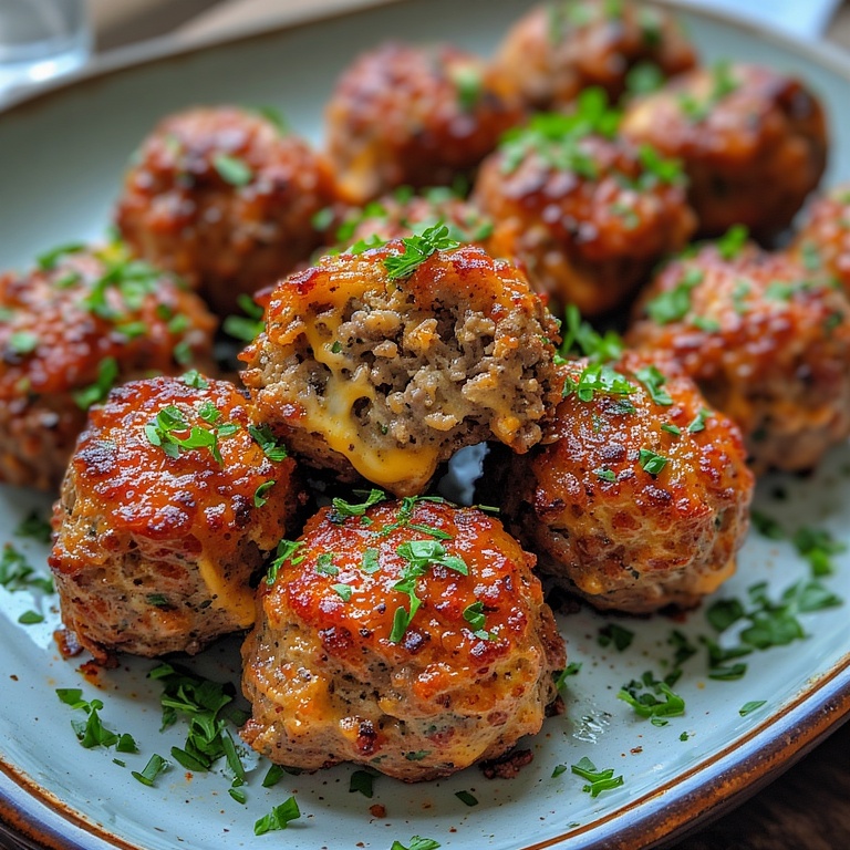 Close-up of Cheesy Stuffed Meatloaf Bites with melted cheese
