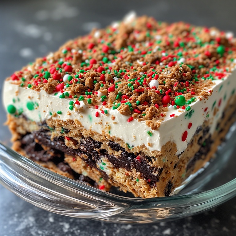 Christmas Cookie Lasagna Recipe 4 Close-up of Christmas Cookie Lasagna with sprinkles