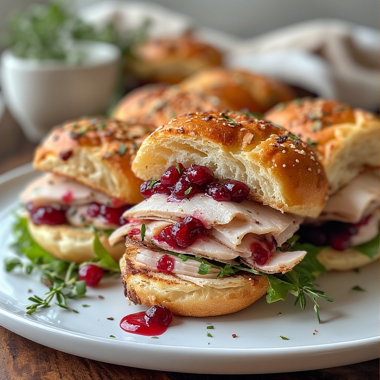Close-up of Cranberry Turkey Sliders with melted cheese