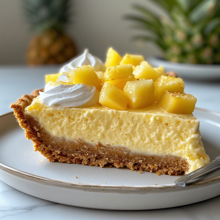 Frozen Pineapple Pie Recipe 4 Close-up of Frozen Pineapple Pie with whipped cream