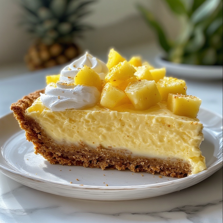 Close-up of Frozen Pineapple Pie with whipped cream