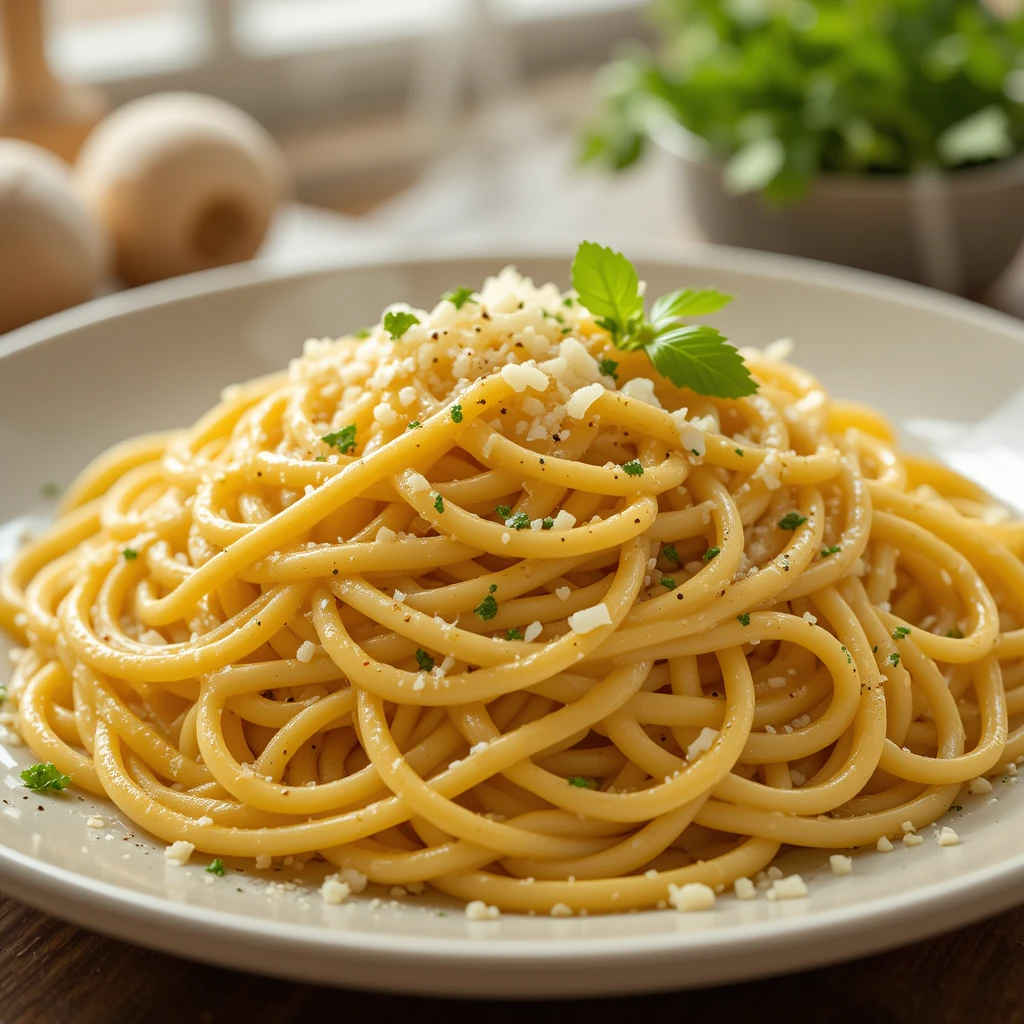 Garlic Butter Noodles Recipe 4 Bowl of garlic butter noodles topped with Parmesan and parsley