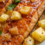 Glazed Honey Pineapple Salmon with pineapple chunks