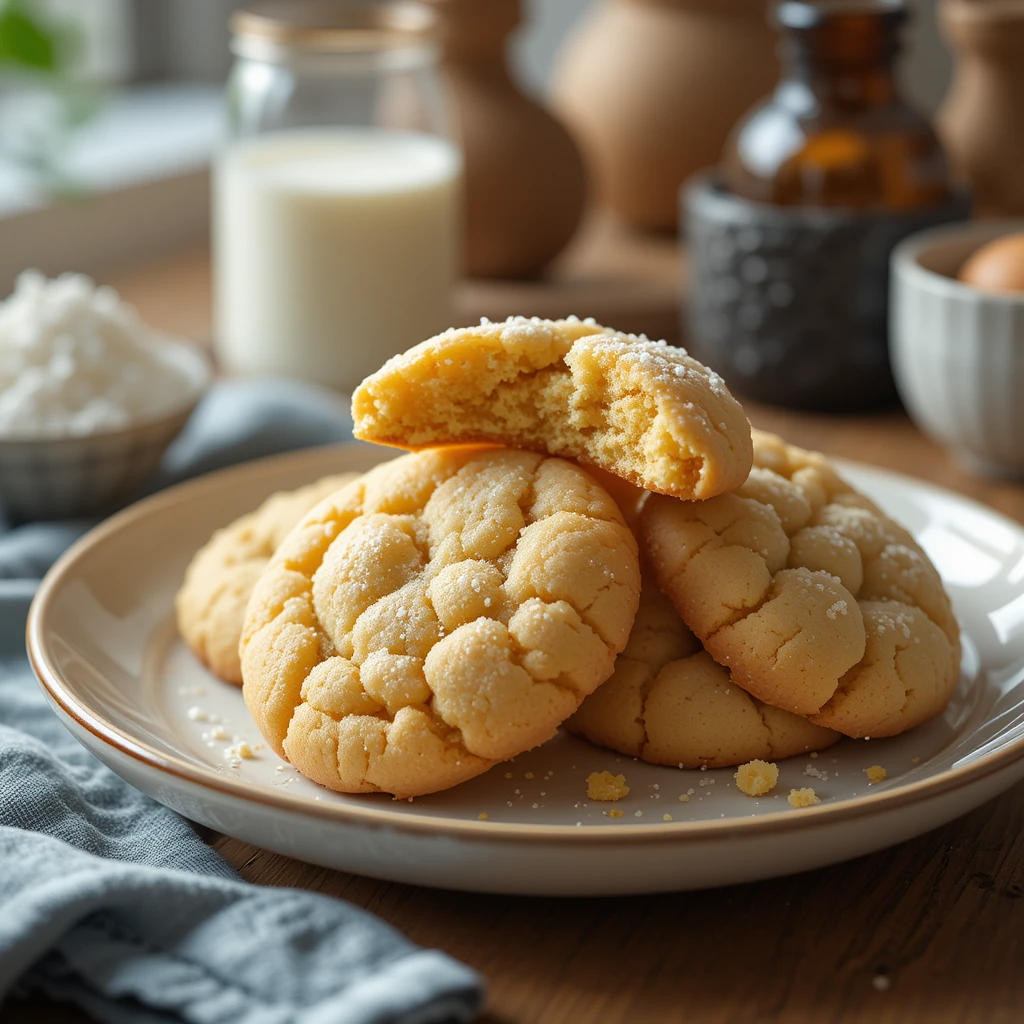 Soft and Chewy Sugar Cookies 4 Soft and chewy sugar cookies stacked on a plate