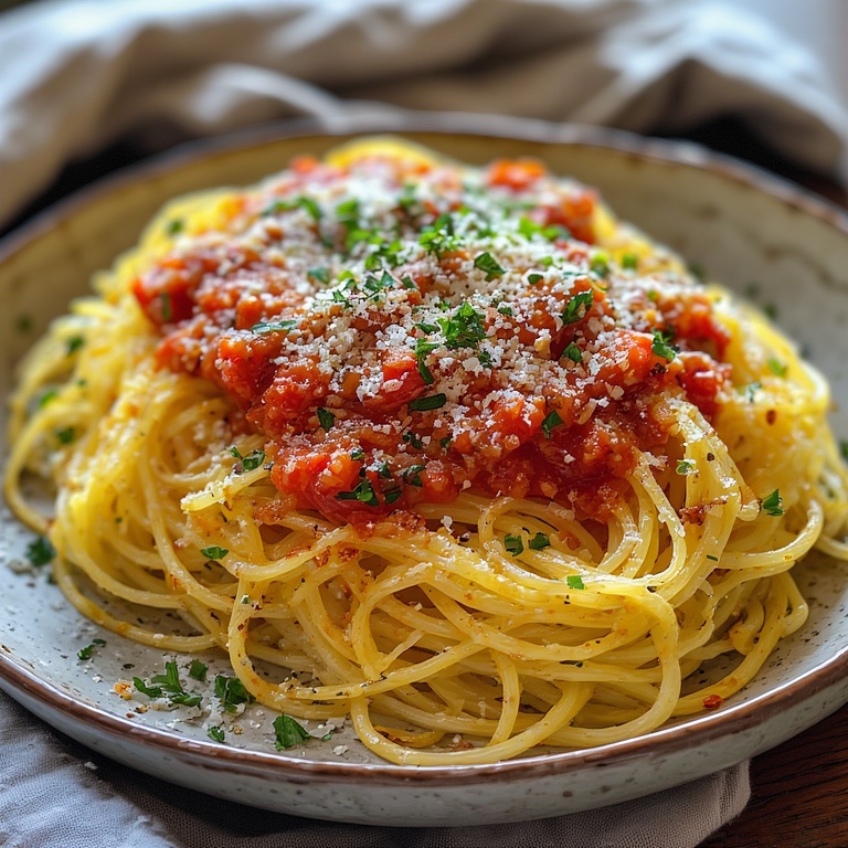 Spaghetti Squash Recipe 5 Close-up of Spaghetti Squash with marinara
