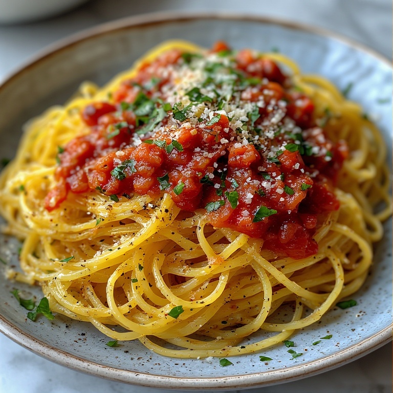 Close-up of Spaghetti Squash with marinara