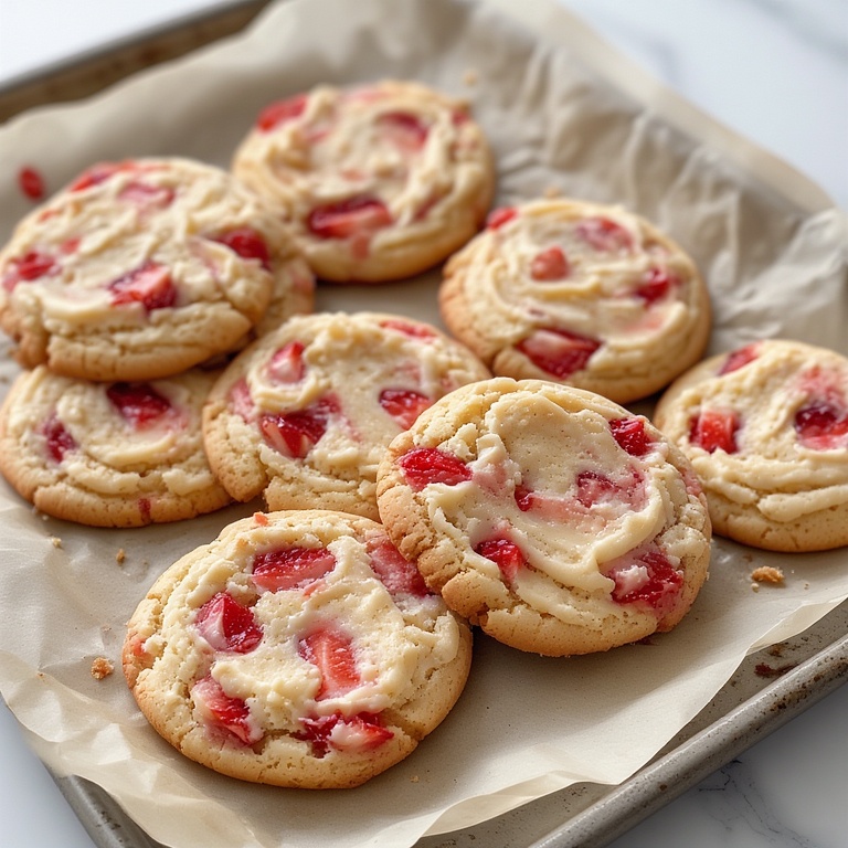 Strawberry Cheesecake Cookies Recipe 4 Close-up of Strawberry Cheesecake Cookies with strawberry bits