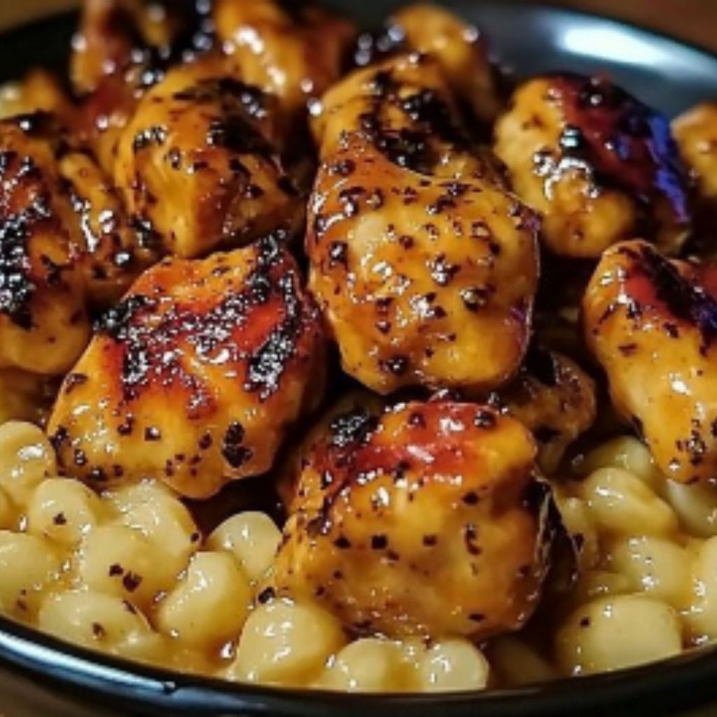 Crispy sweet and spicy honey pepper chicken garnished with green onions