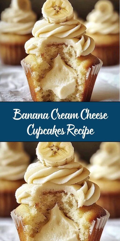 Banana cream cheese cupcakes with swirled frosting and walnut garnish