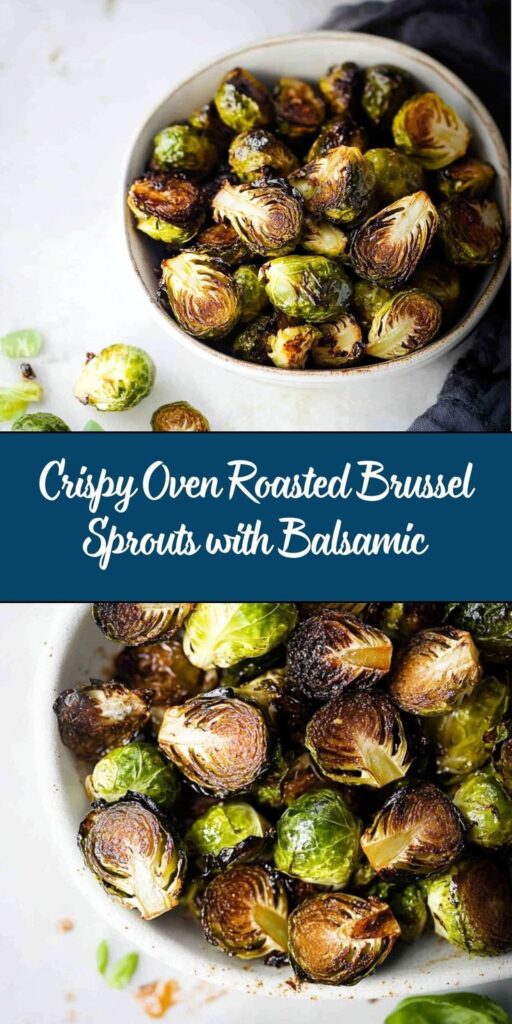 Crispy roasted Brussels sprouts with glossy balsamic glaze on a plate