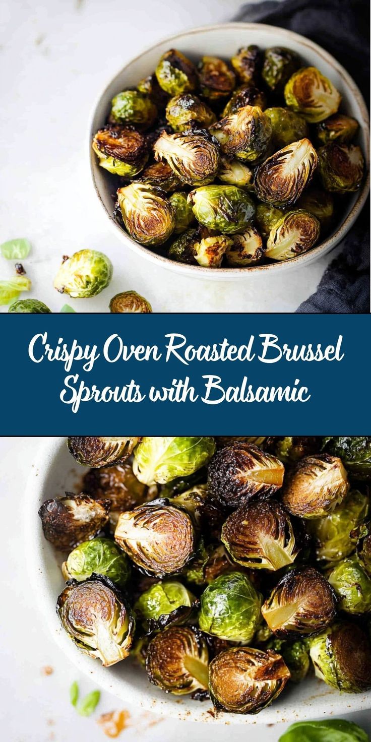 Crispy roasted Brussels sprouts with glossy balsamic glaze on a plate